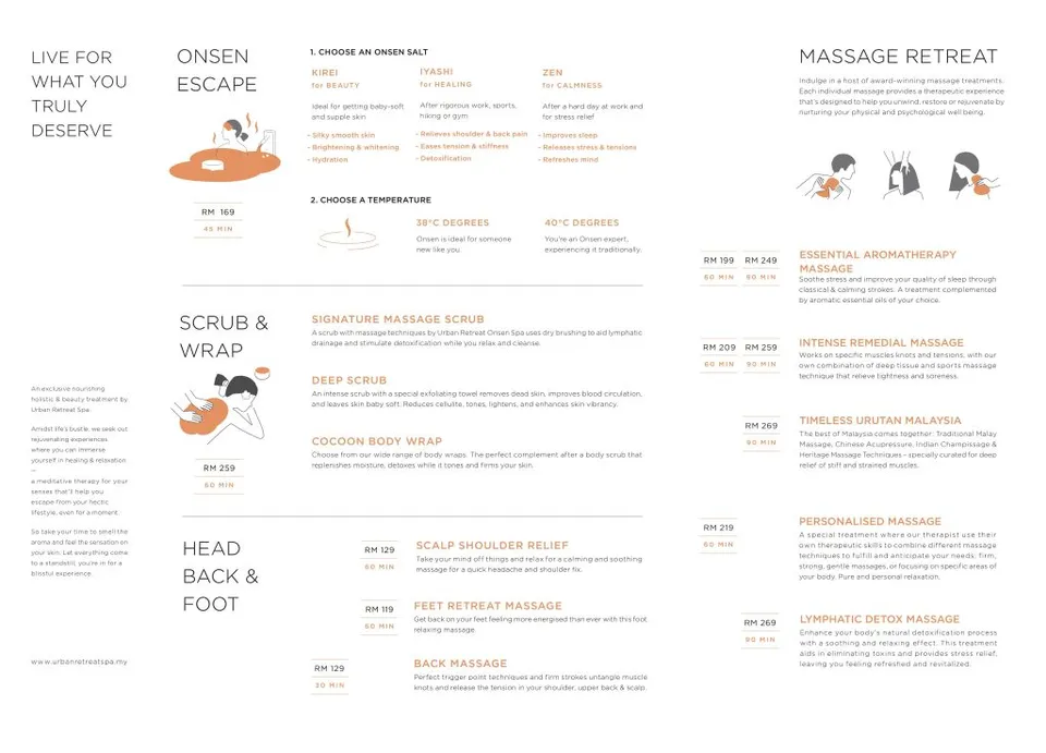 Onsen Spa menu
